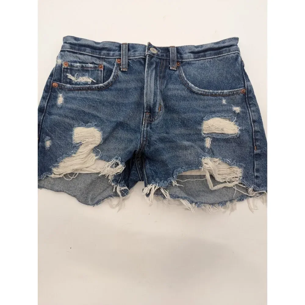 Abercrombie Fitch SZ 26 2 Mid Rise Boyfriend Denim Distressed Jean Shorts - Picture 1 of 7